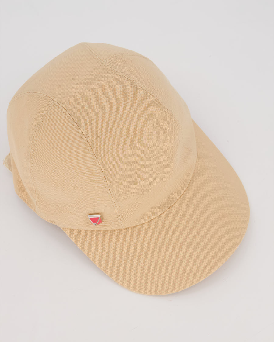 Hermès Beige Cotton Cap with Pink Medor Detail Size 56