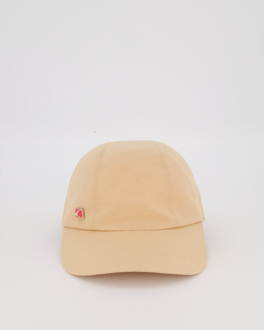 Hermès Beige Cotton Cap with Pink Medor Detail Size 56
