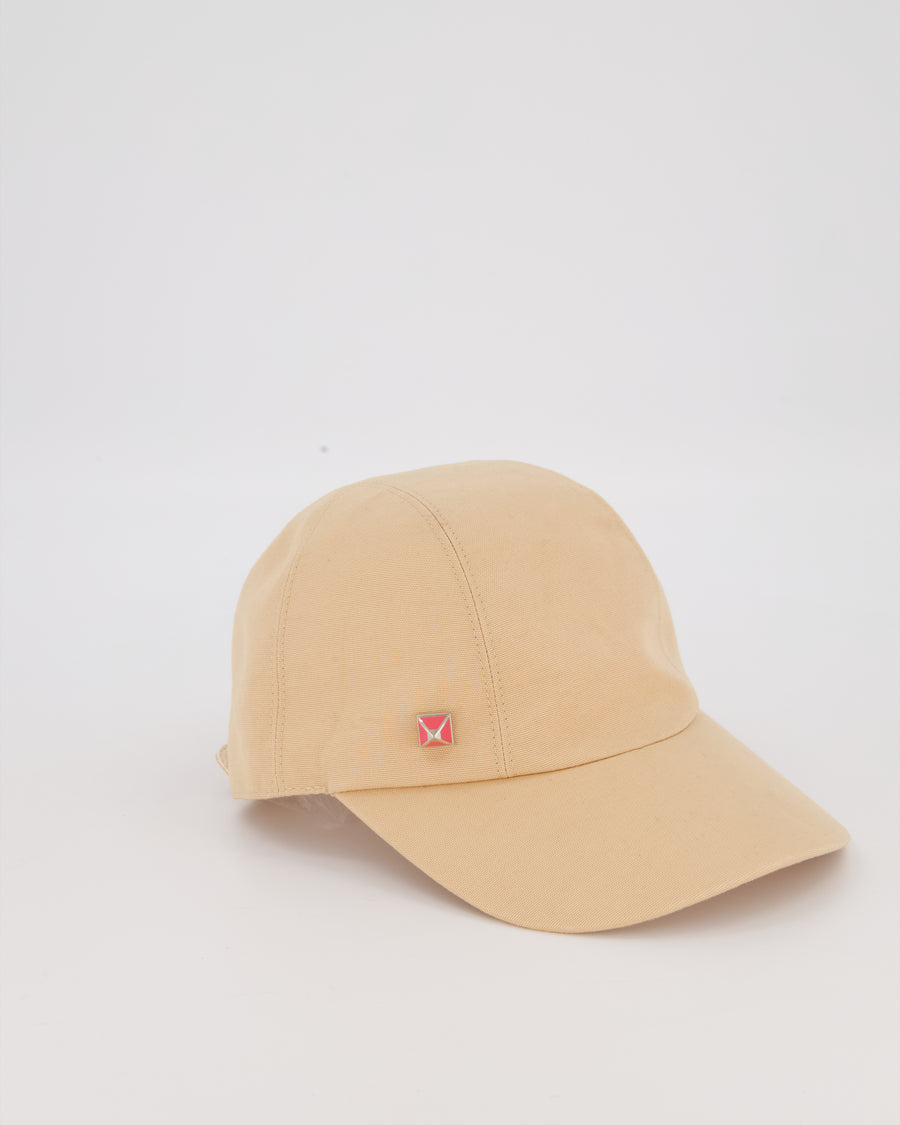 Hermès Beige Cotton Cap with Pink Medor Detail Size 56