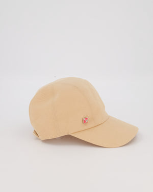Hermès Beige Cotton Cap with Pink Medor Detail Size 56