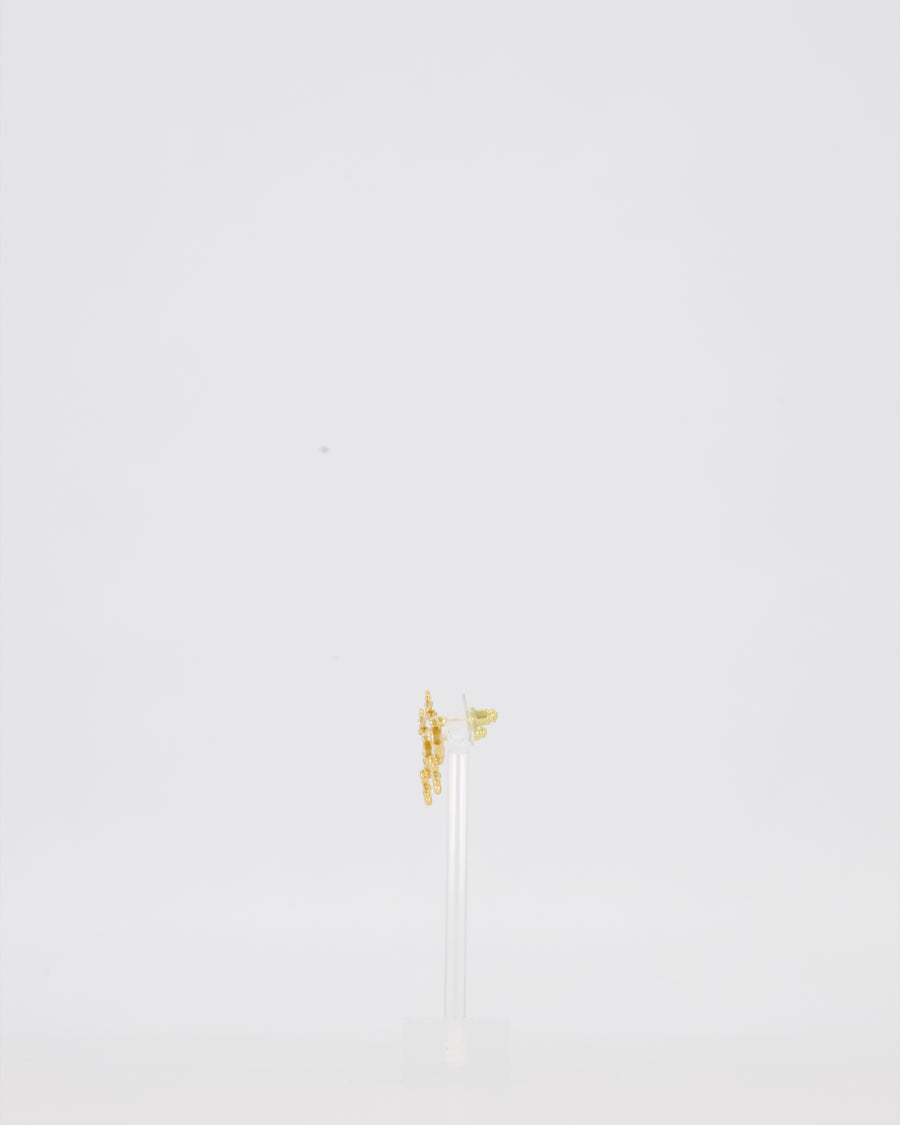 Chanel Gold CC Logo Stud Earrings with Flower and Crystal Details