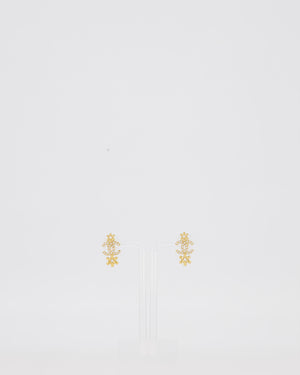 Chanel Gold CC Logo Stud Earrings with Flower and Crystal Details
