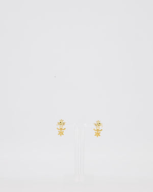 Chanel Gold CC Logo Stud Earrings with Flower and Crystal Details