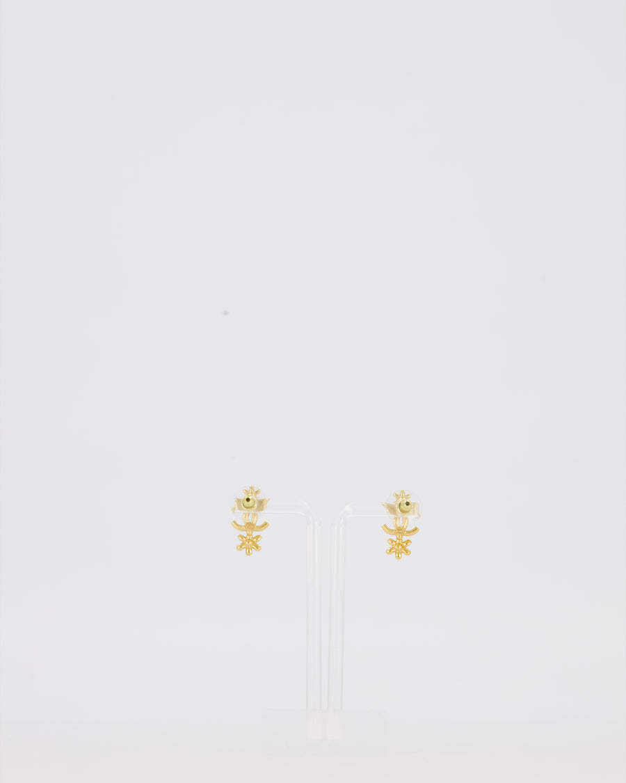 Chanel Gold CC Logo Stud Earrings with Flower and Crystal Details