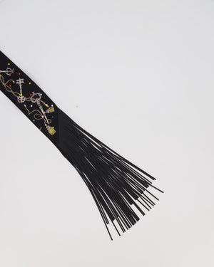 Hermès Noir Les Cles a Pois Leather Fringes Twilly