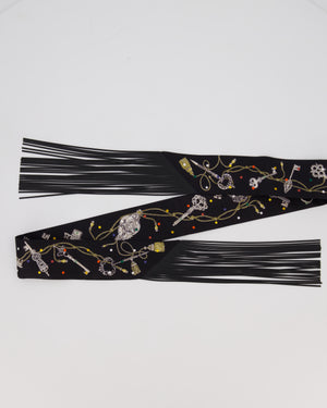Hermès Noir Les Cles a Pois Leather Fringes Twilly
