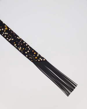 Hermès Noir Red Berries Leather Fringes Twilly