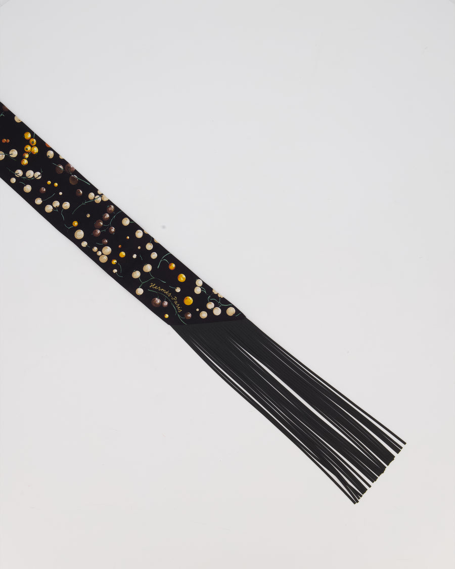 Hermès Noir Red Berries Leather Fringes Twilly