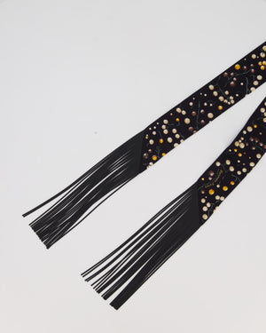 Hermès Noir Red Berries Leather Fringes Twilly