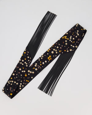 Hermès Noir Red Berries Leather Fringes Twilly
