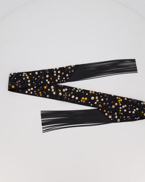 Hermès Noir Red Berries Leather Fringes Twilly