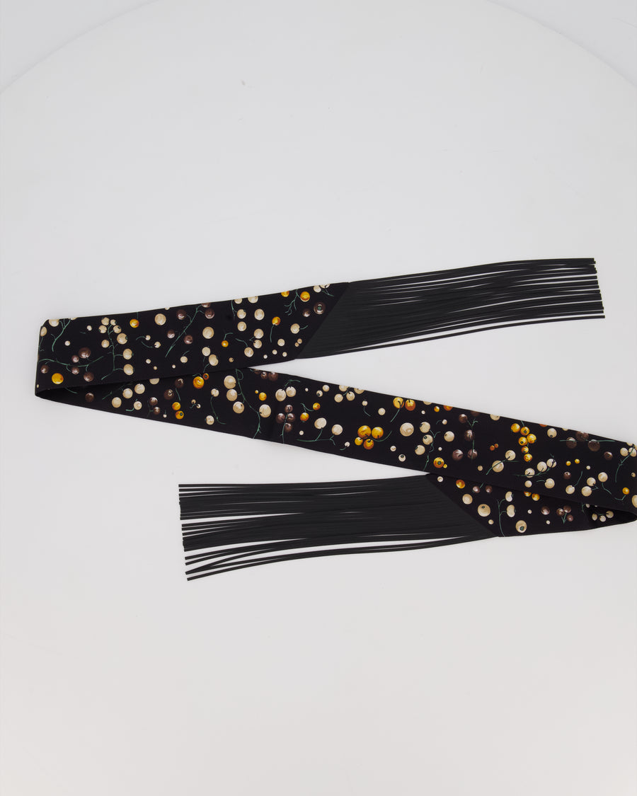 Hermès Noir Red Berries Leather Fringes Twilly
