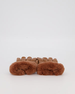Hermès Kelly Brown Leather Gloves with Gold Hardware and Fur Trim