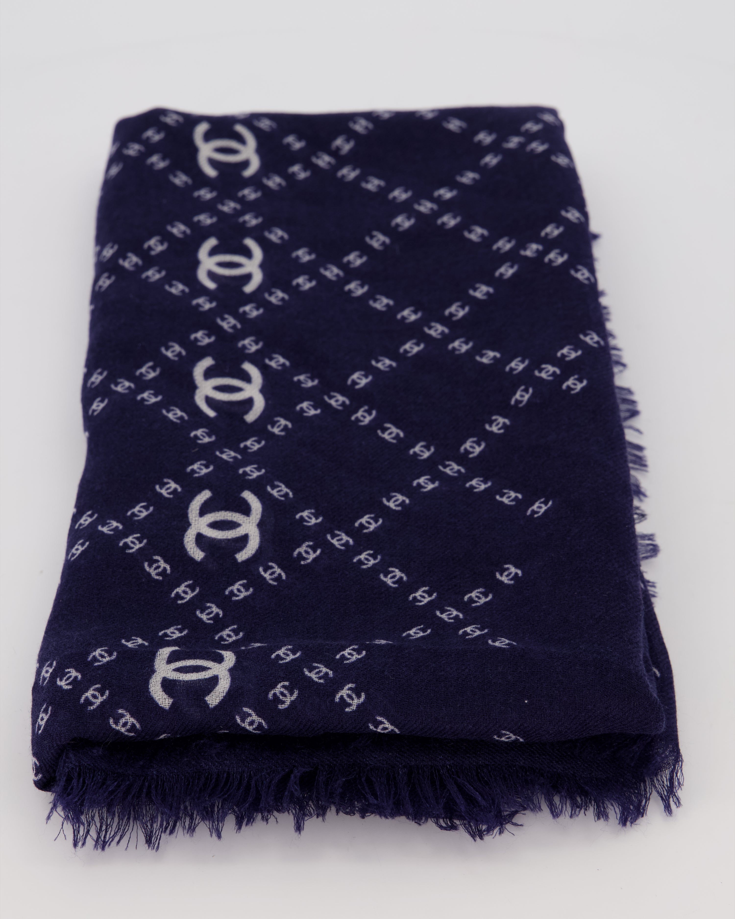 Chanel Navy and White Eye Mask, Shawl and Pouch Silk Travel Sleep