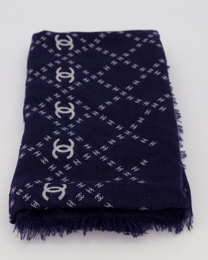 Chanel Navy and White Eye Mask, Shawl and Pouch Silk Travel Sleep Set