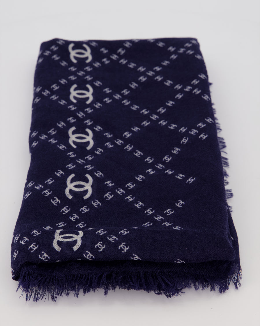 Chanel Navy and White Eye Mask, Shawl and Pouch Silk Travel Sleep Set