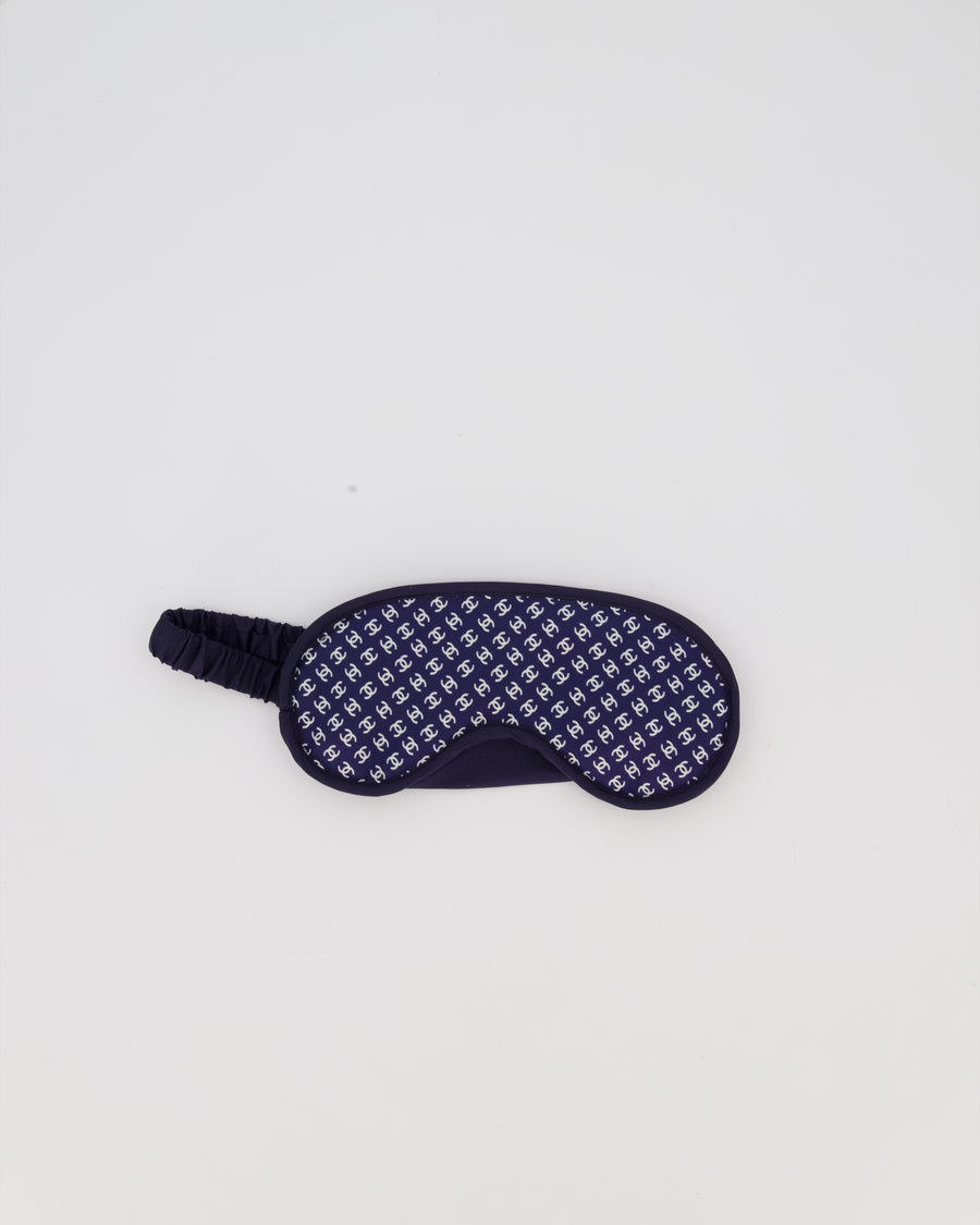 Chanel Navy and White Eye Mask, Shawl and Pouch Silk Travel Sleep Set