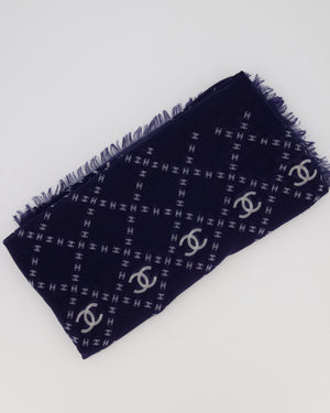 Chanel Navy and White Eye Mask, Shawl and Pouch Silk Travel Sleep Set