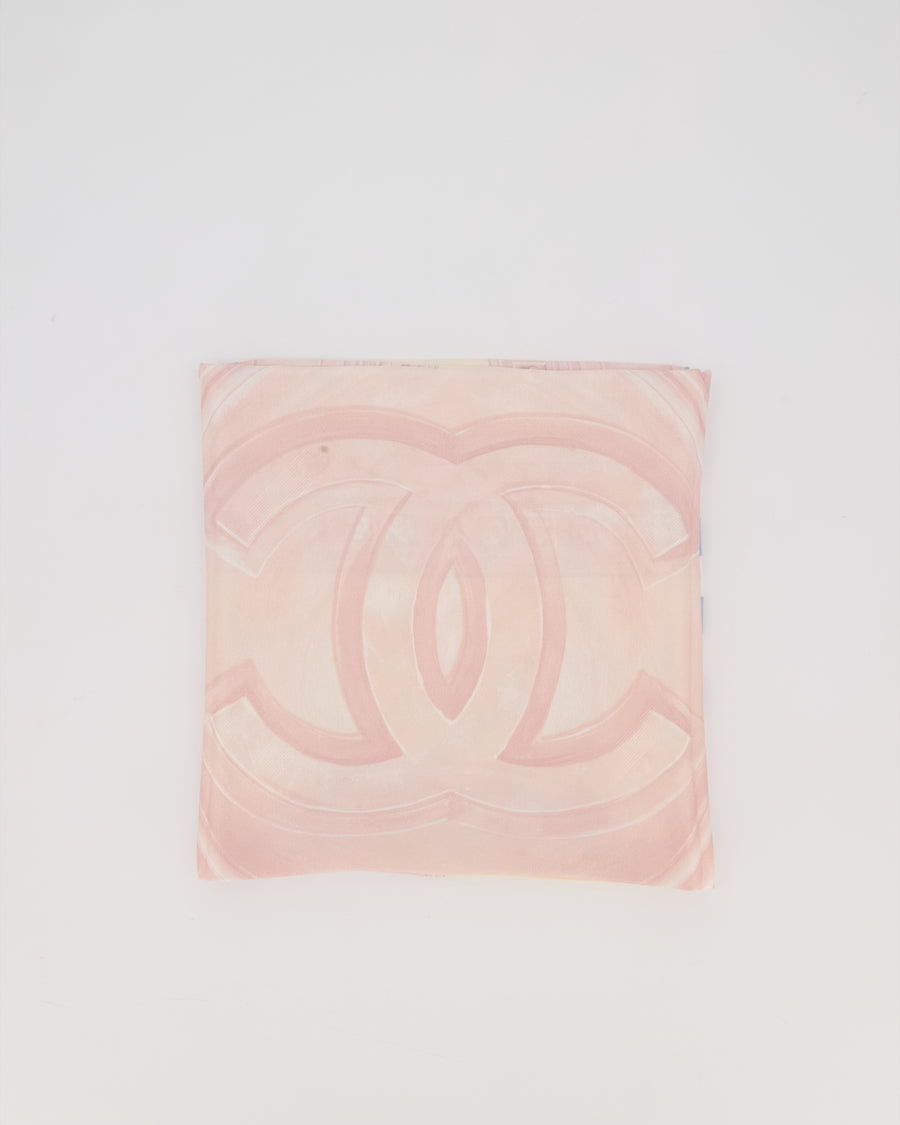 Chanel White and Pink Shawl with CC Logo Detail