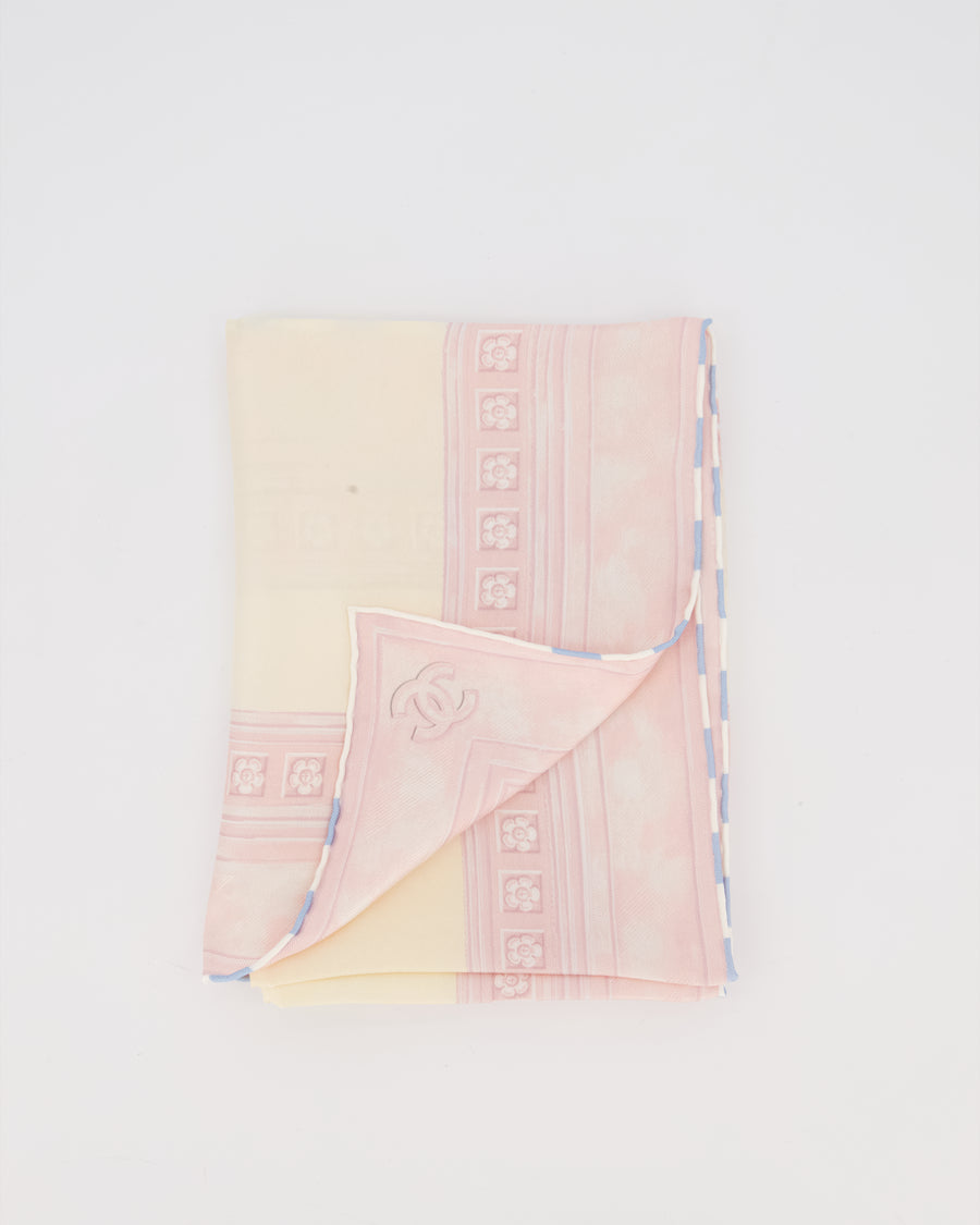 Chanel White and Pink Shawl with CC Logo Detail