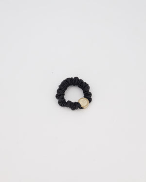 Chanel Black Leather Hair Scrunchie with Gold CC Logo Charm