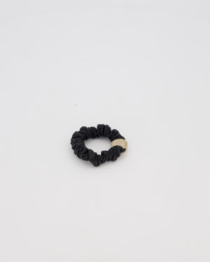 Chanel Black Leather Hair Scrunchie with Gold CC Logo Charm
