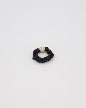 Chanel Black Leather Hair Scrunchie with Gold CC Logo Charm
