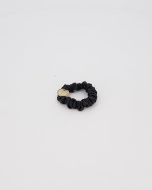 Chanel Black Leather Hair Scrunchie with Gold CC Logo Charm