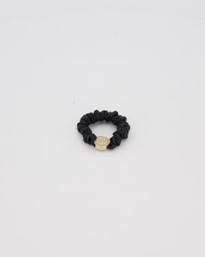 Chanel Black Leather Hair Scrunchie with Gold CC Logo Charm
