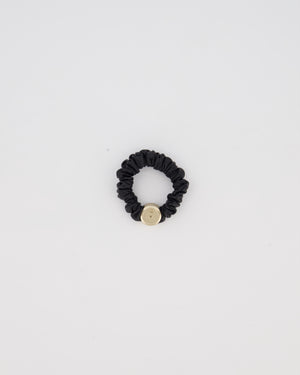 Chanel Black Leather Hair Scrunchie with Gold CC Logo Charm