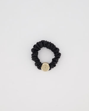 Chanel Black Leather Hair Scrunchie with Gold CC Logo Charm