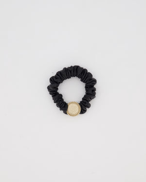 Chanel Black Leather Hair Scrunchie with Gold CC Logo Charm