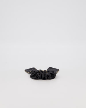 Chanel Black Bow Leather Hair Scrunchie with Chain Trim Detail