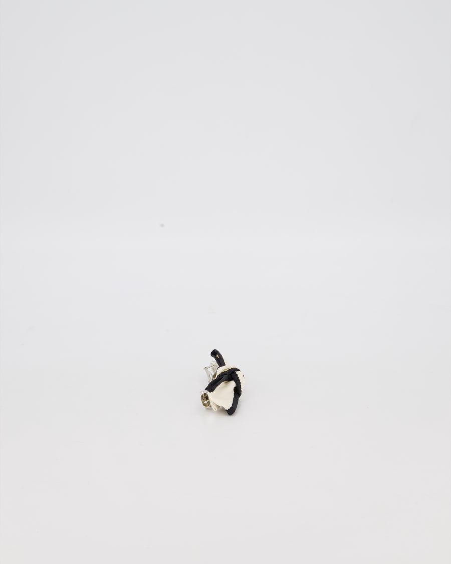 Chanel White and Black CC Logo Bow Hair Clip
