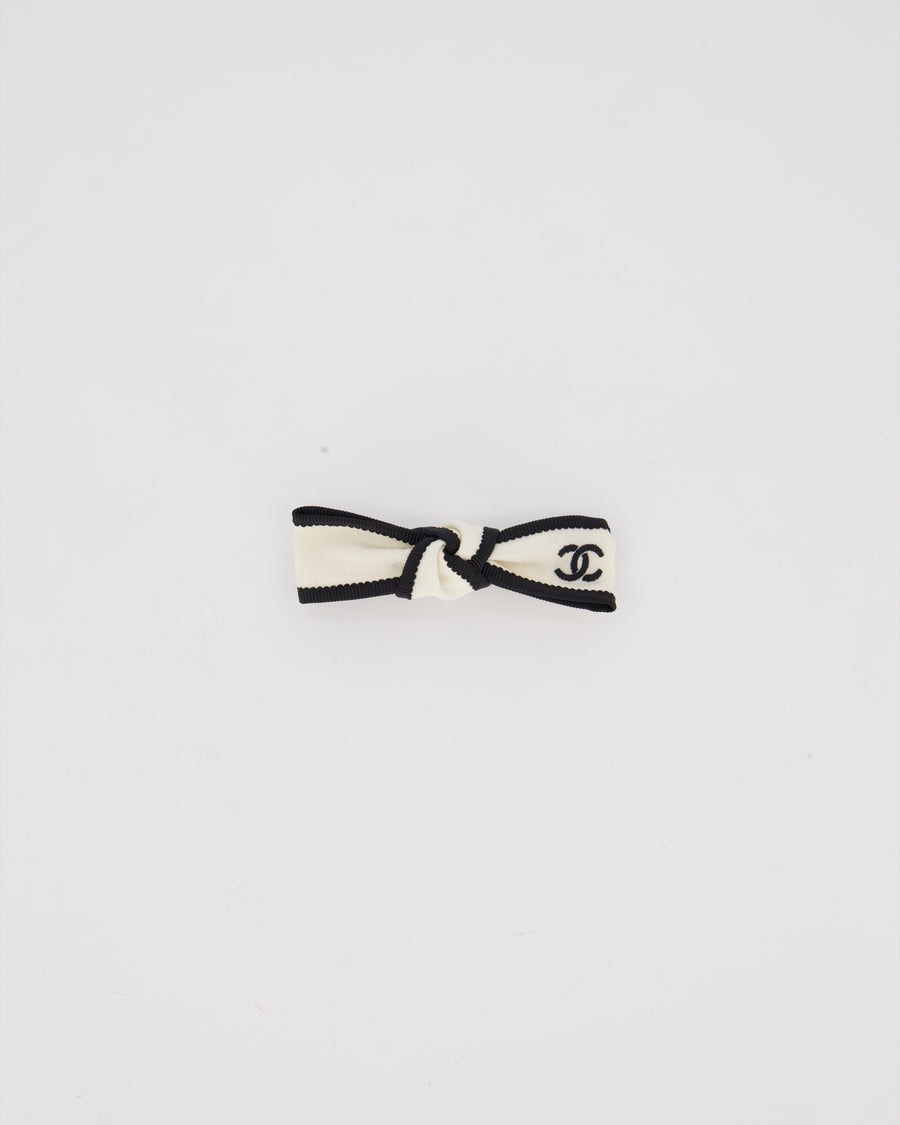 Chanel White and Black CC Logo Bow Hair Clip