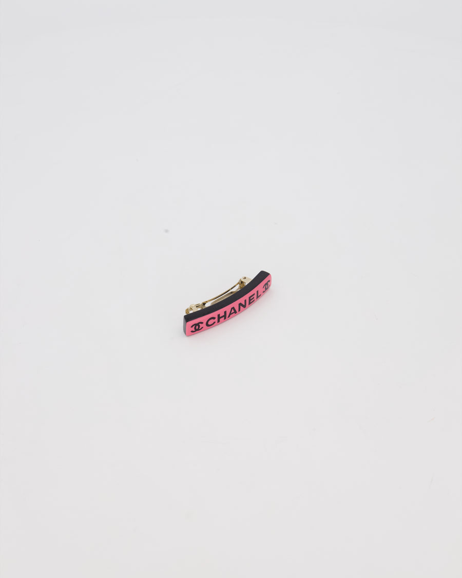 Chanel Pink and Black Logo Hair Clip
