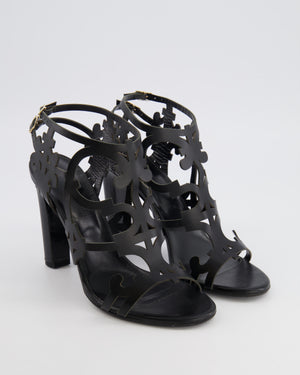Hermès Black Leather Keira Heeled Sandals With Cutout Design Size EU 38