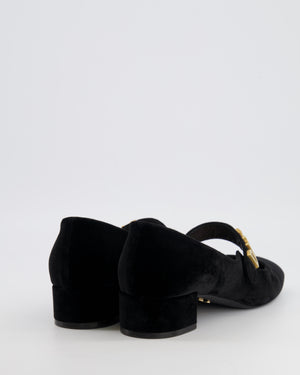 Christian Dior Baby-D Heeled Square Toe Mary Jane Pumps in Black Velvet with Gold CD Logo Detail Size EU 39