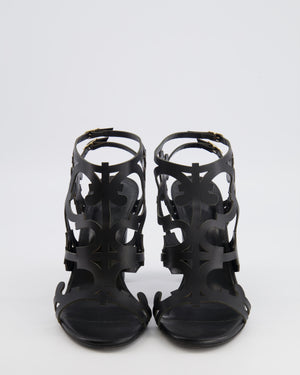 Hermès Black Leather Keira Heeled Sandals With Cutout Design Size EU 38