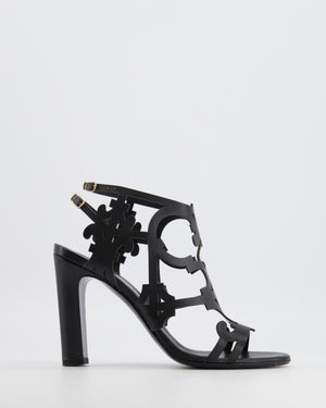 Hermès Black Leather Keira Heeled Sandals With Cutout Design Size EU 38