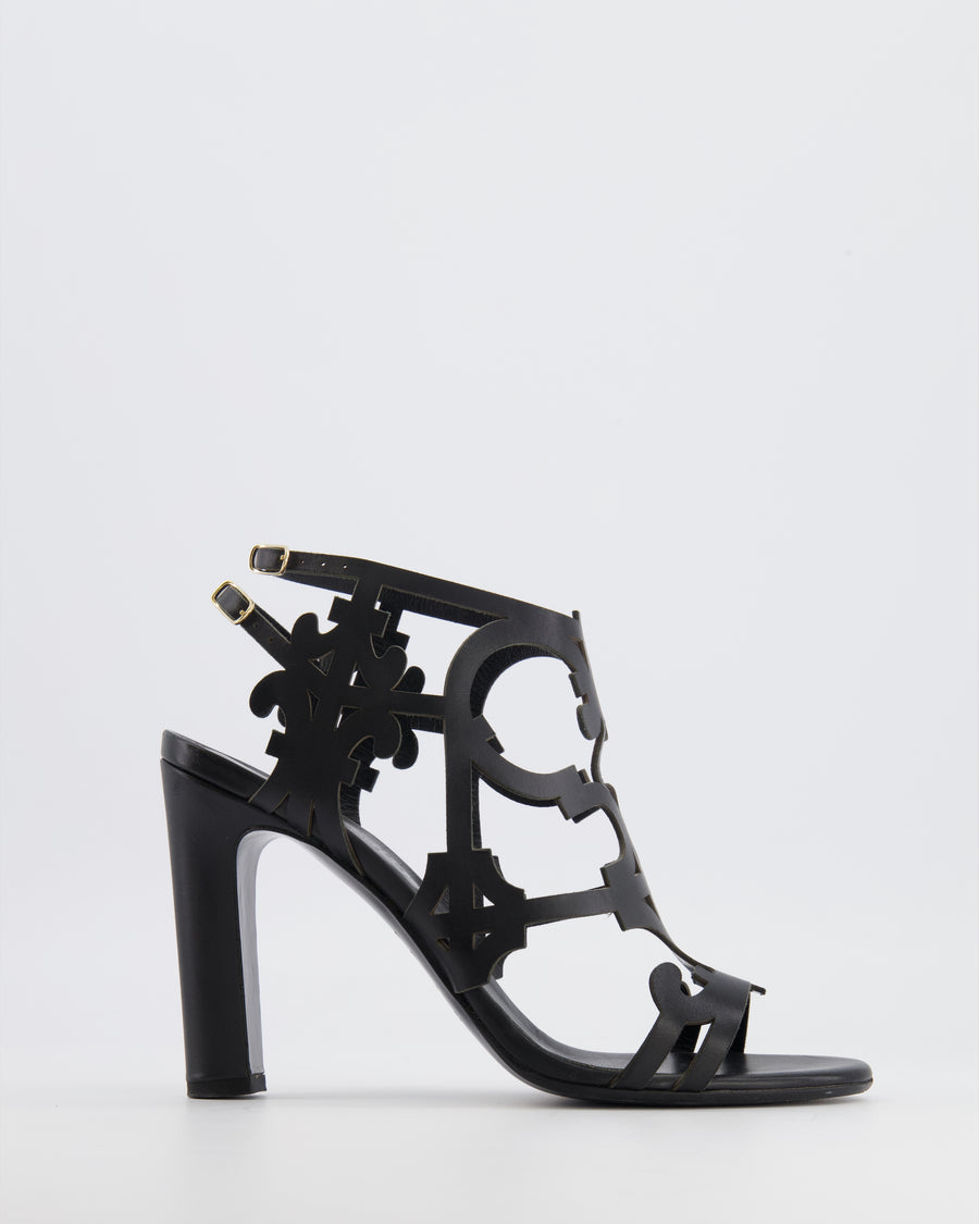 Hermès Black Leather Keira Heeled Sandals With Cutout Design Size EU 38
