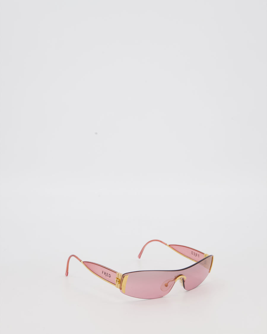 FRED Gold Wrap Around Sunglasses with Gold Hardware