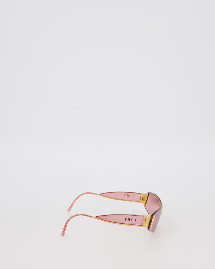 FRED Gold Wrap Around Sunglasses with Gold Hardware