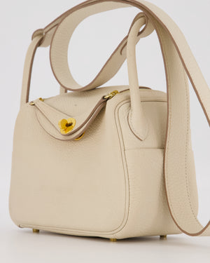 Hermès Mini Lindy II Bag in Craie Taurillon Clemence Leather with Gold Hardware