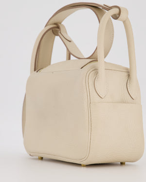 Hermès Mini Lindy II Bag in Craie Taurillon Clemence Leather with Gold Hardware