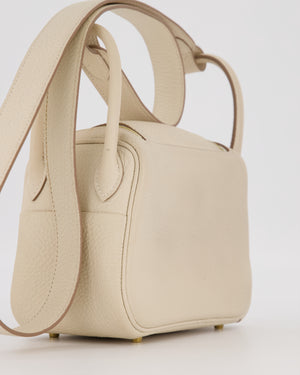 Hermès Mini Lindy II Bag in Craie Taurillon Clemence Leather with Gold Hardware