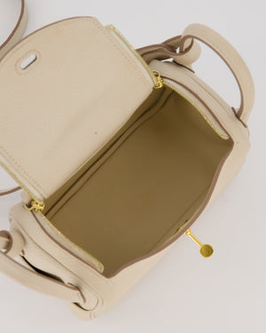 Hermès Mini Lindy II Bag in Craie Taurillon Clemence Leather with Gold Hardware