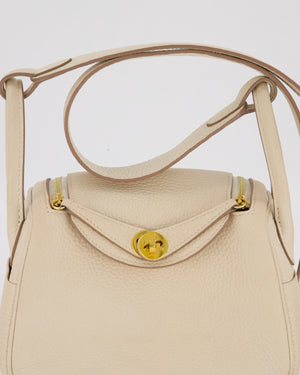 Hermès Mini Lindy II Bag in Craie Taurillon Clemence Leather with Gold Hardware