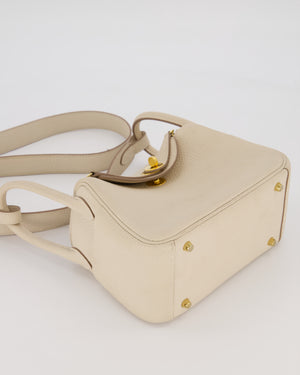 Hermès Mini Lindy II Bag in Craie Taurillon Clemence Leather with Gold Hardware