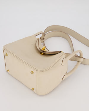 Hermès Mini Lindy II Bag in Craie Taurillon Clemence Leather with Gold Hardware